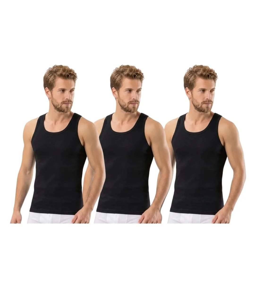 Erkek Basic Penye Atlet 3'lü Set - Siyah