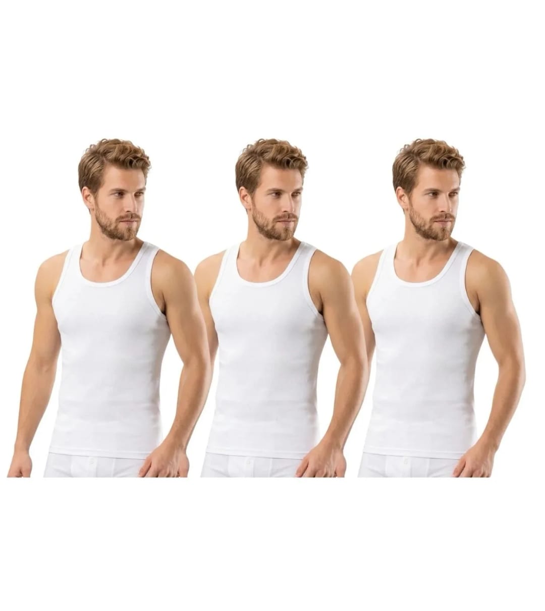 Erkek Basic Penye Atlet 3'lü Set - Beyaz