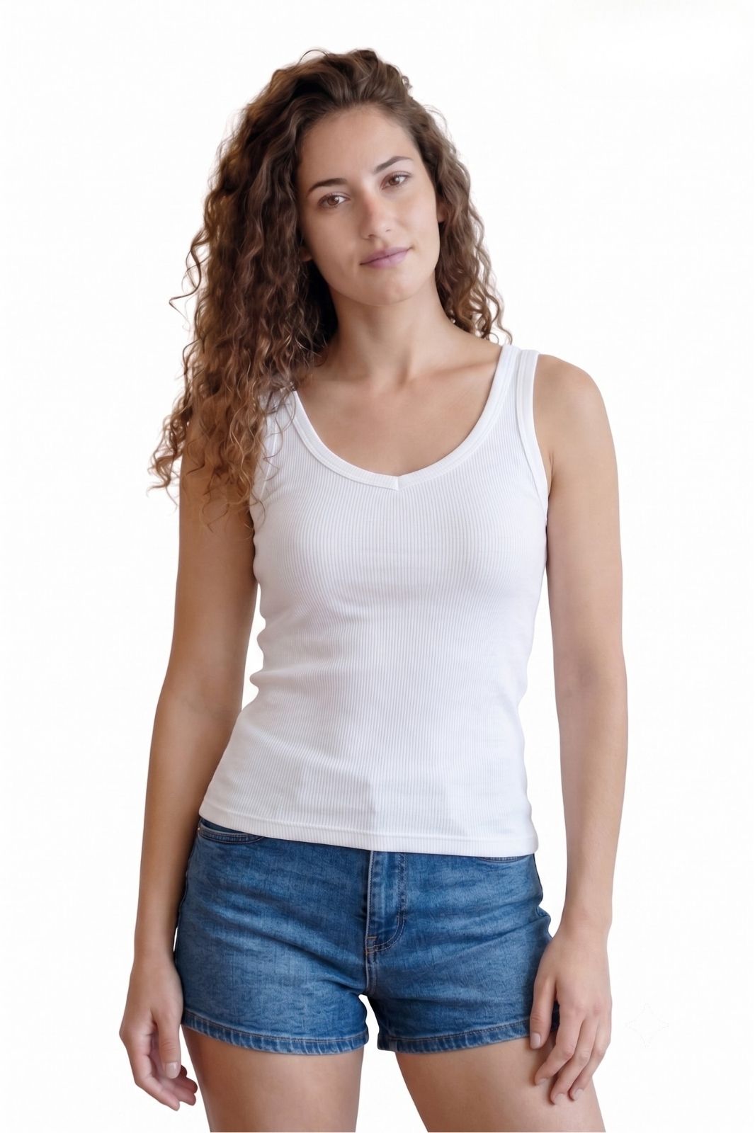 Kadın Beyaz Renk Halter Yaka Kaşkorse Atlet - 3150B