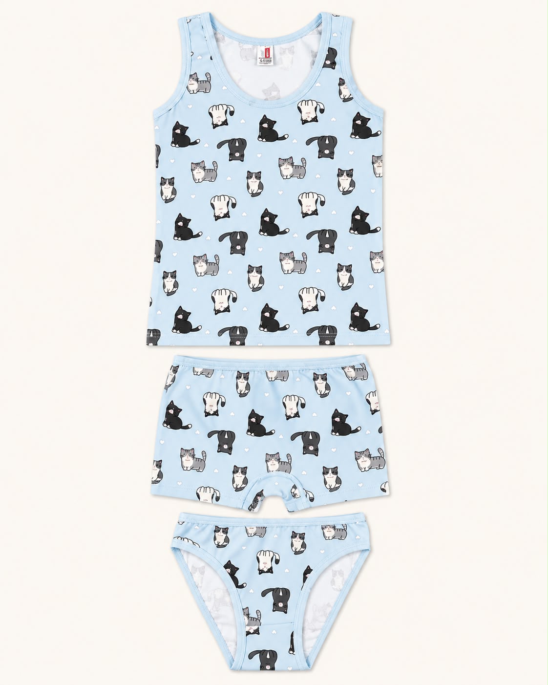 3'lü Kalın Askılı Unisex Çocuk Atlet Boxer Külot Kedi Desen Penye