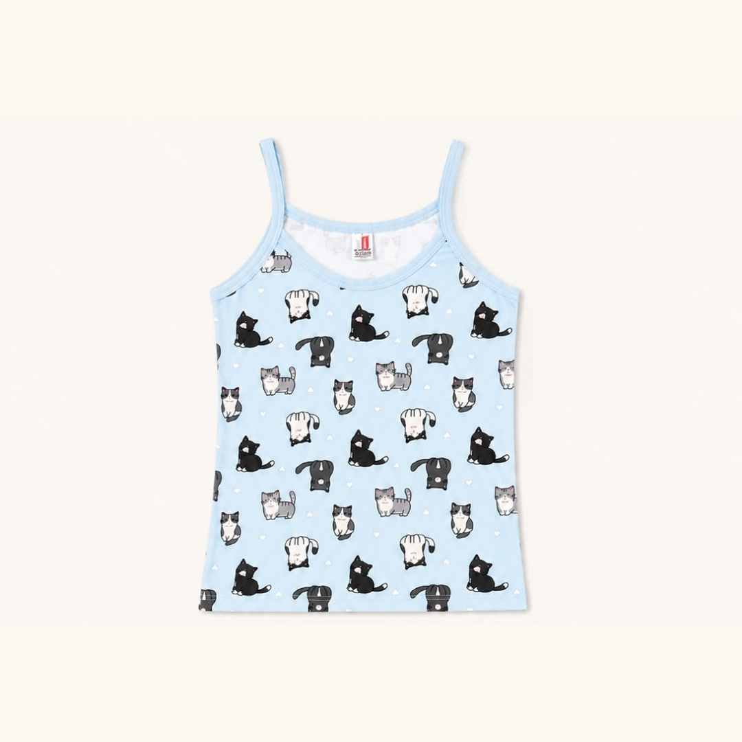 İnce Askılı Unisex Çocuk Atlet Kedi Desen Penye