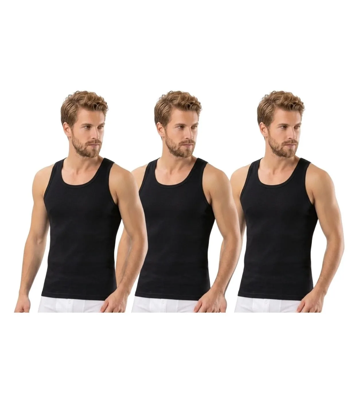 Erkek Basic Penye Atlet 3'lü Set - Siyah