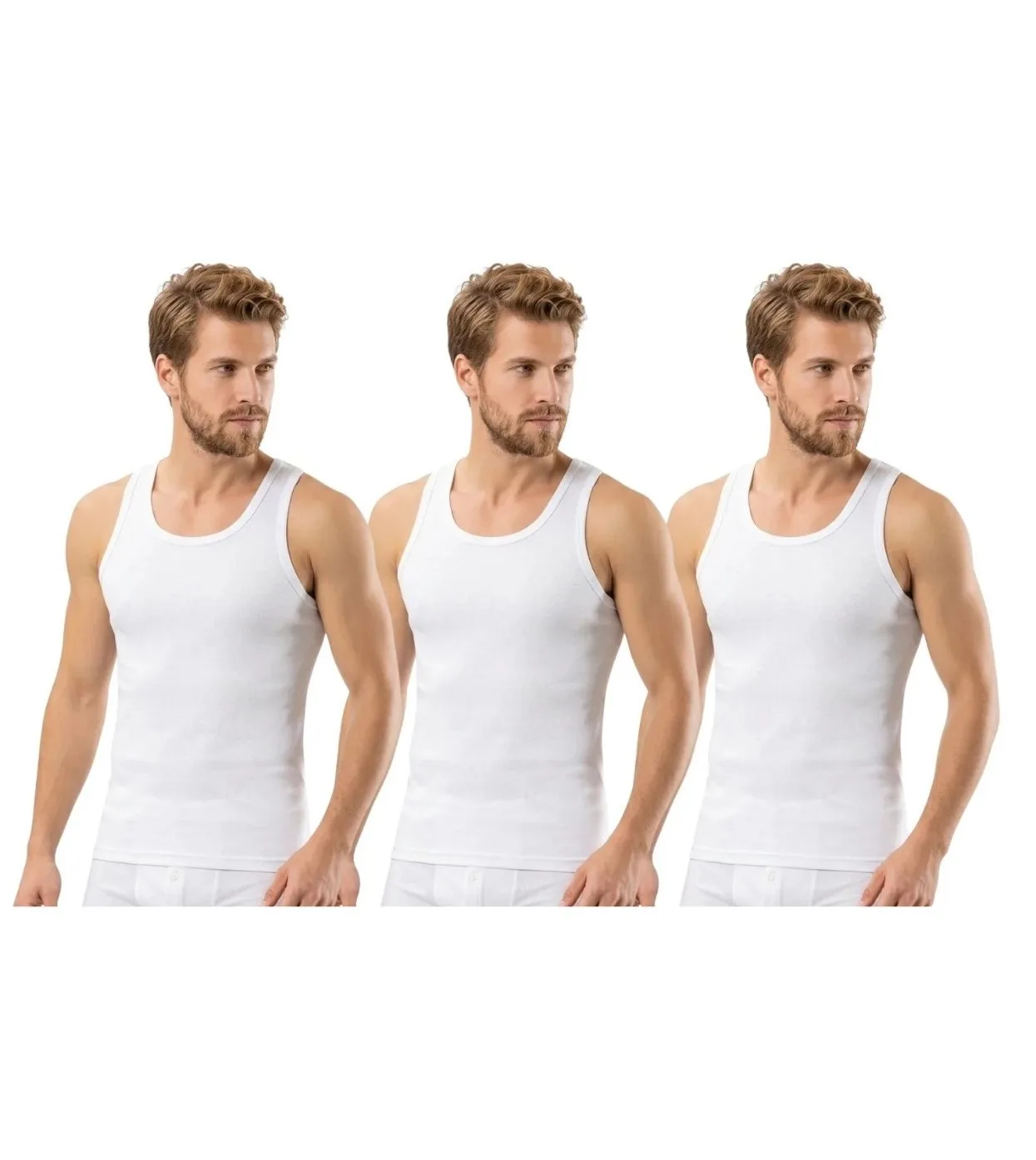 Erkek Basic Penye Atlet 3'lü Set - Beyaz